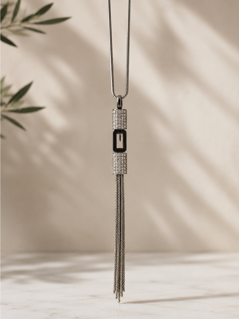 Rare Swarovski Silver Tassel Pendant Necklace